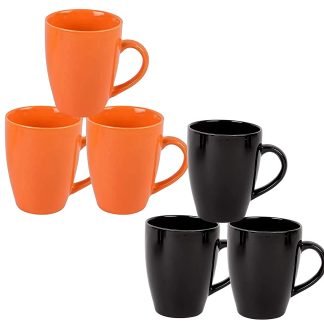 Tee mafia Black & Orange l Ceramic Coffee Mug Colorfully Series 3 Pieces-Multicolor Coffee Mug, Glossy Mug, Plain Ceramic Mug, Daily Use Mug, Microwave & Dishwasher Safe Mug, combo of 6