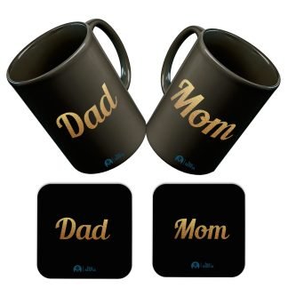 Tee Mafia - Mom Dad Gold Combo, Black Printed Ceramic Coffee Mug